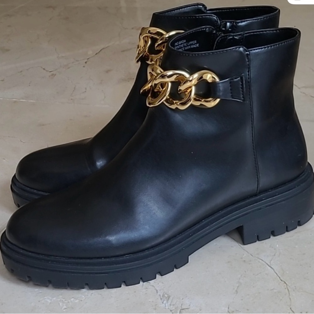 INC Women’s Basia Lug-Sole
Chain Booties Black Smooth
NWT
Size 8